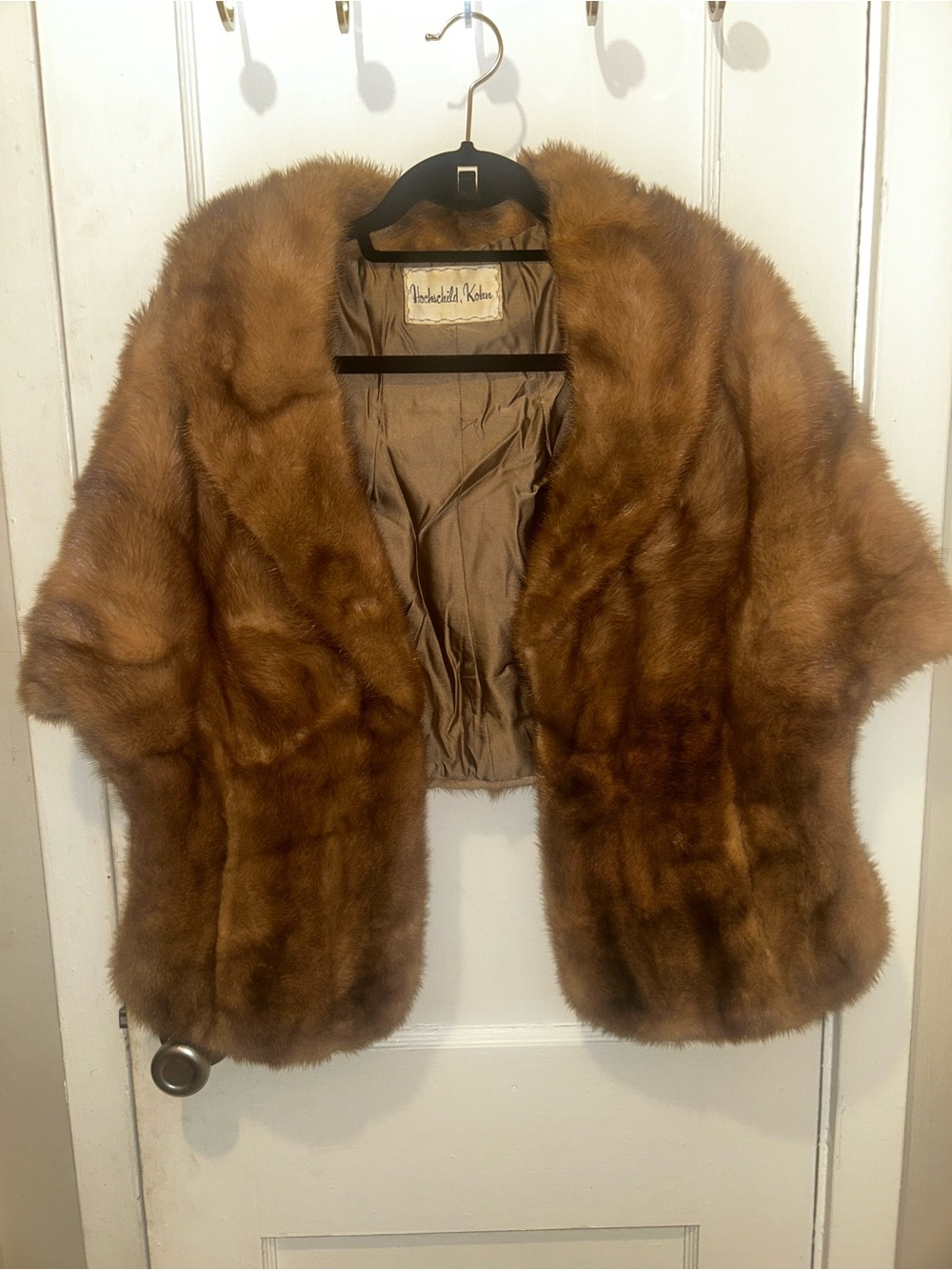 Vintage 1950s Schiaparelli Paris Mink Fur Cape Stole Wrap Hochschild Kohn Brown